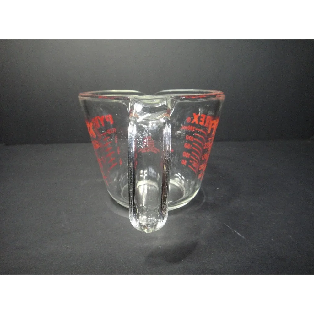 Vintage Pyrex #508 1 Cup 8oz 250ml Glass Measuring Cup Red Lettering Made in USA